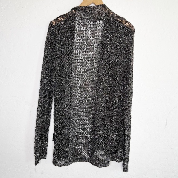 Eileen Fisher Metallic Crochet Knit Open Front Cardigan Cotton Linen - Picture 2 of 8